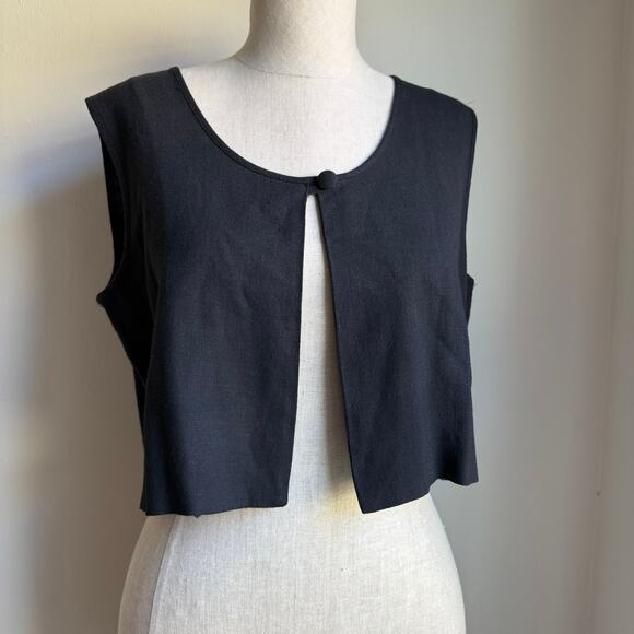 Geoffrey Beene Sport Cropped Linen Vest Black Minimalist Size 8 Made in USA - Picture 2 of 10